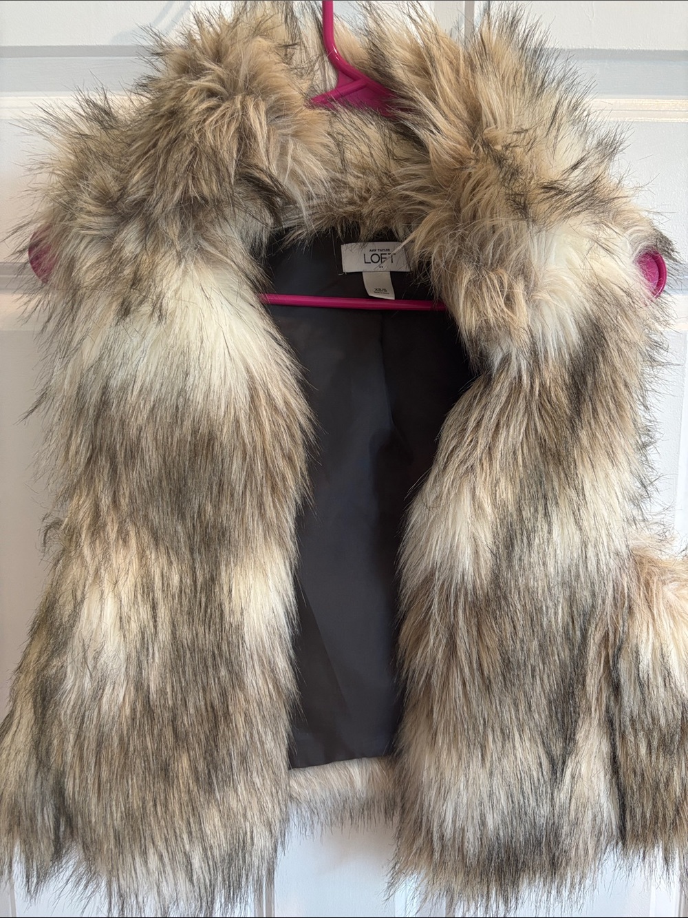 LOFT Faux Fur Vest in Mixed Taupe and Cream Tones